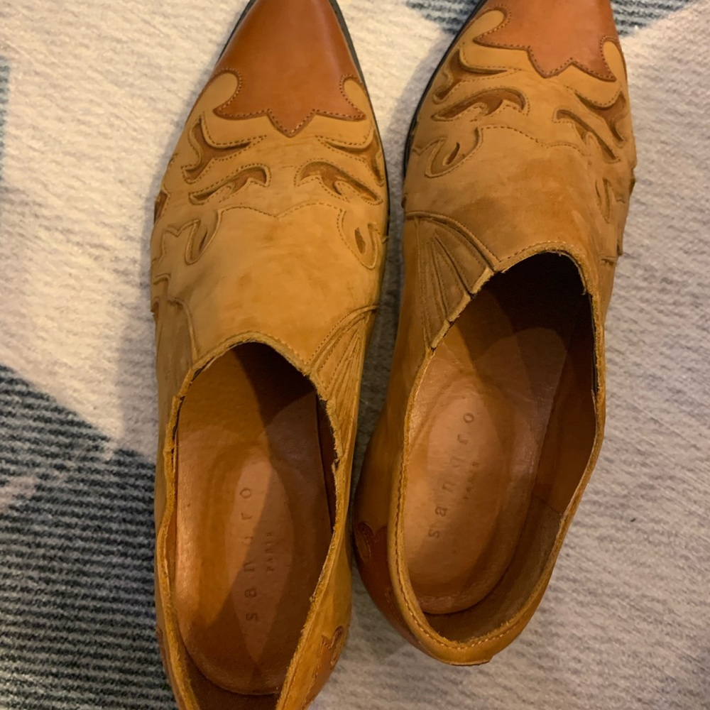 Sandro chelsea boots western style suede ankle booties with pattern